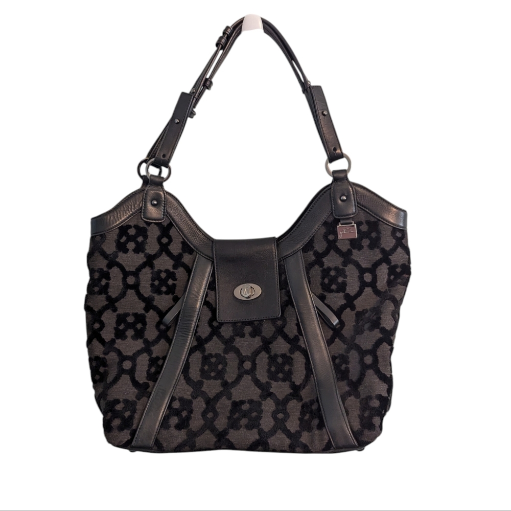 Petunia Pickle Bottom Hobo Purse Bag Fresco Hudson Black Velvet & Leather